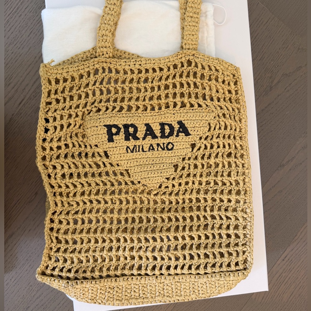 Prada Beige Woven Raffia Tote